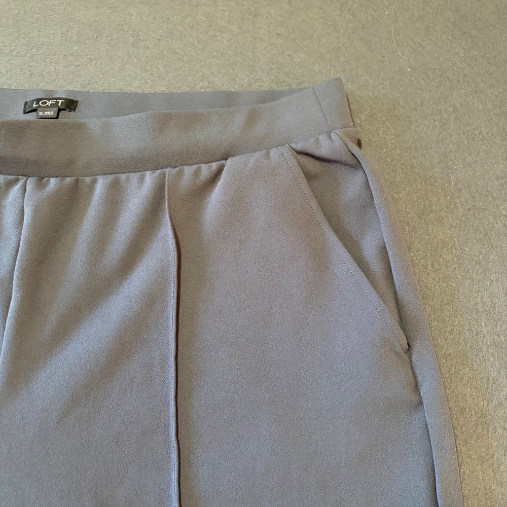 LOFT Pintuck Straight Leg Trousers Women XL Gray Pullon Stretch Fall Core Basic - Picture 3 of 8